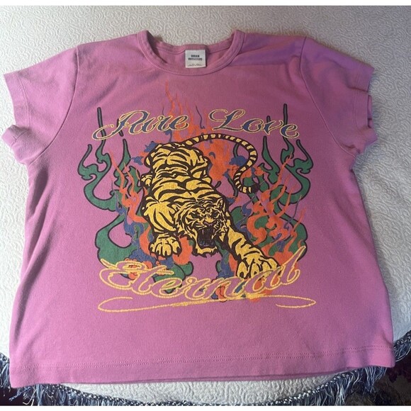Urban Outfitters Pure Love Baby Tee Pink Tiger Graphic Size XL Cropped - Picture 1 of 5